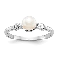 14k White Gold Polished Prong set 5mm Freshwater Cultured Pearl Diamond ring Size 6 Jewelry for Women