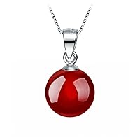 Silver Plated Natural Agate Carnelian Pendant Necklace Wild Retro Jewelry 8MMs (Red)