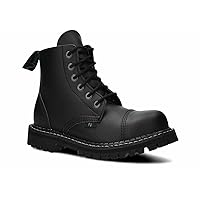 Charley - Women's vegan leather combat boot (black, 6 eyelets, steel toe)