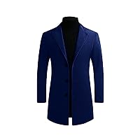 Mens Trench Coat Fall And Winter Mid-Length Plus Cotton Solid Color Woolen Turndown Collar Button Overcoat Jacket