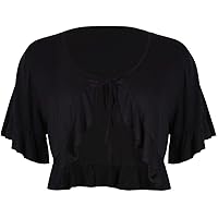 Women’s Short Sleeve Ladies Frill Tie Cropped Cardigan Bolero Shrug Top Plus Size
