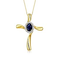Rylos 14K Yellow Gold Cross Necklace: Gemstone & Diamond Pendant, 18