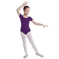 Kids Girls Classic Cotton Short Sleeve Gymnastic Leotard Ballet Dance Unitard Biketard Athletic Shirt Top Yoga Bodysuit