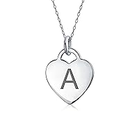 Bling Jewelry Tiny Minimalist ABC Heart Shape Script Or Block Letter Alphabet A-Z Initial Pendant Necklace For Teen For Women .925 Sterling Silver
