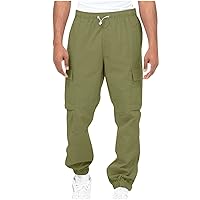 Men's Drawstring Sweatpants Multiple Pockets Outdoor Fitness Pants Solid Elastic Waist Workout Pants Loose Trousers
