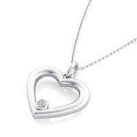Bezel Set 0.05Ct Round Cut Cubic Zirconia Lovely Heart Shape Pendant Necklace 925 Sterling Sliver for Women's,Girls