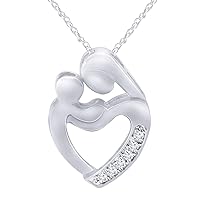 Pretty Jewels Mom & Child 0.09Ct Genuine Diamonds Love Heart Pendant 925 Sterling Silver 18