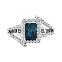 ANGEL SALES 2.50 Ct Emerald Cut Blue Topaz & Diamond Solitaire Ring Engagement Wedding Band Ring For Girls & Women's 14K White Gold Plated