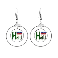 Haiti National Flag Red Blue Pattern Earrings Dangle Hoop Jewelry Drop Circle