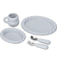 5pcs Toddler Feeding Set, Silicone Plates with Fork and Spoon and Cup, Food Grade Silicone Tableware for Children, BPA Free & Dishwasher-Friendly (Cloud)