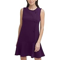 DKNY Womens Purple Stretch Zippered Fitted Faux Button Darted Sleeveless Round Neck Short Wear to Work Drop Waist Dress 8