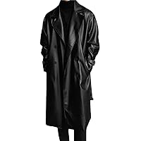 Spring Autumn Long Black Oversized Faux Leather Trench Coat Men Drop Shoulder Belt Faux Leather Coats For Men