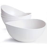 9.6'' Serving Bowls, 84oz Bamboo Fiber Salad Bowl Set of 4,Deep Serving Bowls Set, Large Oval Individual Bowls for Eating Salad/Pasta/Cereal/Pho, Ideal for Home & Restaurant (Matte White)