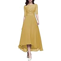 Tea Length Mother of The Bride Dress with Sleeve Lace Applique Chiffon Formal Evening Party Gowns for Women LD095