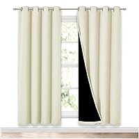 NICETOWN Living Room Completely Shaded Draperies, Privacy Protection & Noise Reducing Ring Top Drapes, Black Lined Insulated Window Treatment Curtain Panels (Beige, 2 Pieces, W52 x L72)