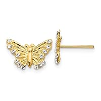 14k Yellow Gold Textured Polished Crystal Butterfly Angel Wings Post Earrings Measures 8x13mm Wide Jewelry for Women