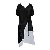 Womens Maxi Dress Summer Fashion V Neck Short Sleeve Two Piece Asymmetric Dress