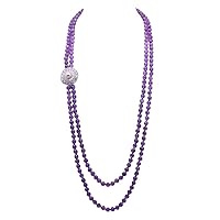 Double Strand Amethyst Necklace 8mm Round Faceted Purple Crystal Amethyst Necklace with Zircon Clasp 36