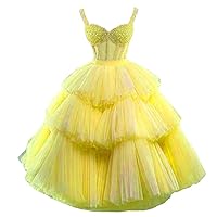 Women's Sweetheart Beaded Illusion Prom Dress Mid Length Evening Party Dresses Tiered Tulle