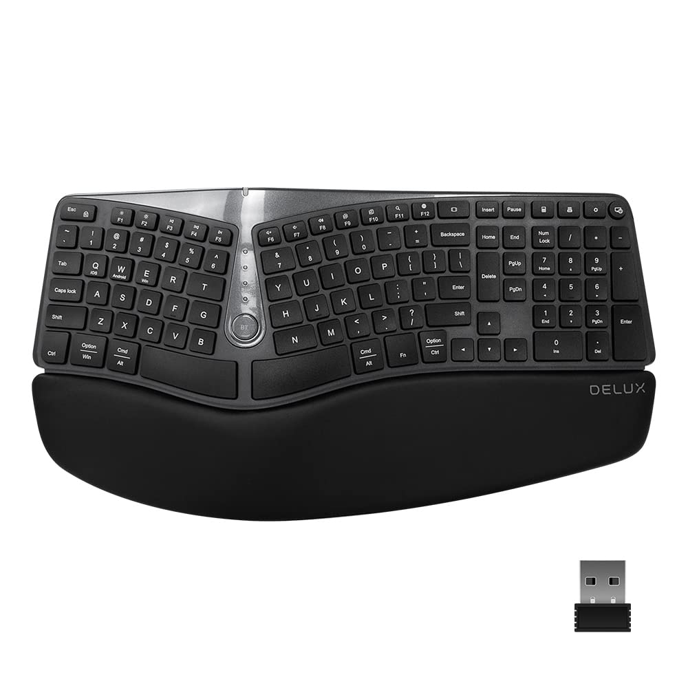 DeLUX Wireless Ergonomic Keyboard Mouse Combo, Split Ergo Keyboard GM901D Black and Wireless Vertical Mouse M618PD