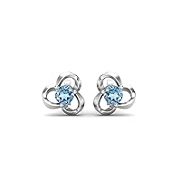 4mm Round Blue Topaz Birthstone Gemstone 925 Sterling Silver Prong Set Stud Earrings Jewelry for Women