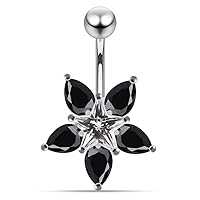 Fancy Star in Flower 925 Sterling Silver with Stainless Steel Belly Button Navel Rings