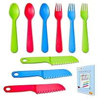Kids Cutlery Set - Jawbush 9 Pcs Plastic Toddler Utensils Forks and Spoons with Knives for School Lunch Box Camping or Travel, Reusable Kids Silverware Set with Bright Colors, Dishwasher Safe