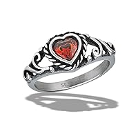 Simulated Garnet Wholesale Braided Heart w/Swirls Ring Stainless Steel Band Sizes 6-10