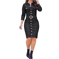 Summer Casual Dresses Ladies Women Sexy and Fashionable Multi Button Decorative Lapel Single Breasted Belted Long