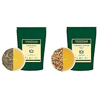 VAHDAM, Himalayan Green Tea(9oz, 100+ Cups) & Turmeric Ginger Herbal Tea(7oz, 100+ Cups)- POWERFUL SUPERFOOD Blend (250+ Cups) TURMERIC for IMMUNITY | Weight Loss | COLD BREW or Hot Tea