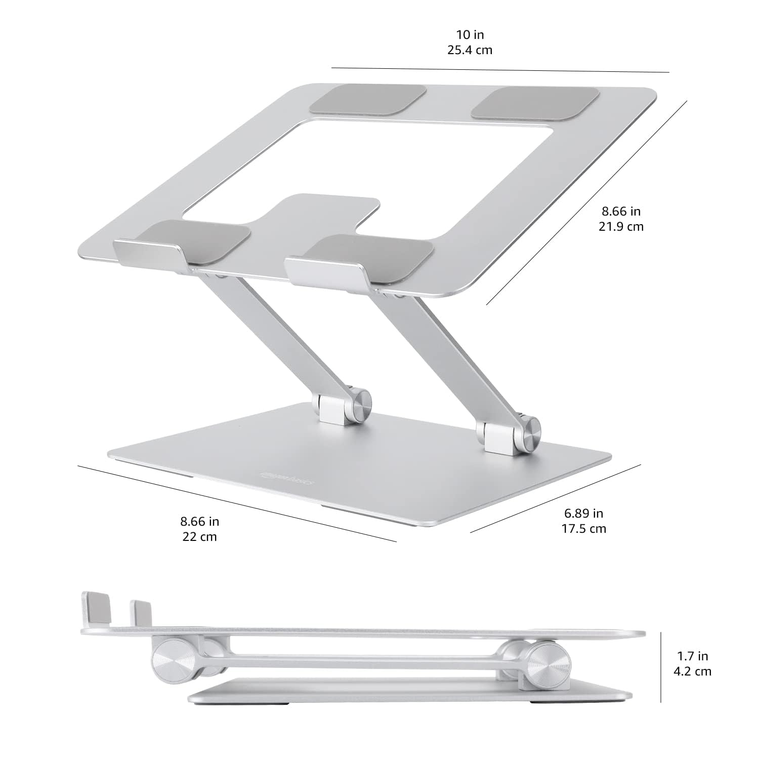 Amazon Basics Laptop Stand Riser, Portable and Adjustable Stand, for Notebook up to 17 Inch, Silver