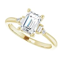 925 Silver, 10K/14K/18K Solid Gold Moissanite Engagement Ring, 1.0 CT Emerald Cut Handmade Solitaire Ring, Diamond Wedding Ring for Women/Her Anniversary Proposes Rings, VVS1 Colorless