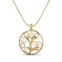 3.82 Cts Round Shape Pearl Gemstone Life Tree Pendant Necklace Dainty Chain 925 Sterling Silver Celtic Design Jewelry