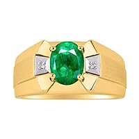 Rylos Men's Yellow Gold Plated Silver Ring – Classic Designer Style with 9x7MM Oval Gemstone & Diamonds, Birthstone Rings in Sizes 8-13