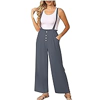 Jumpsuits For Women Summer Casual Elastic Waist Wide Leg Pants Trendy Removable Strap Lounge Overalls With Pockets