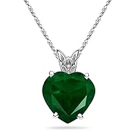 Natural Heart Shape Emerald Scroll Solitaire Pendant in 14K White Gold From 4MM - 5MM