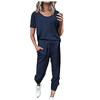 Women's Casual Outfits 2 Piece Set Tracksuit Short Sleeve Tops and Pants Set Comfy Lounge Sets Solid Sweatsuit