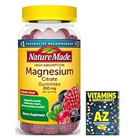 Nature Made High Absorption 200 mg Magnesium Citrate, Mixed Berry, 64 Gummies +Exclusive Better Guide Book Vitamins Supplements(2 ITENS)