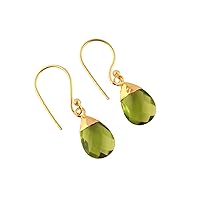 Guntaas Gems Sparkling Peridot Hydro Quartz Teardrop Shape Faceted Brass Gold Plated Drop & Dangle Earrings For Women Girls