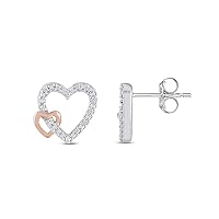 AFFY 1/3 Carat (Cttw) Round Cut White Natural Diamond Double Heart Stud Earrings In 14K Gold Over Sterling Silver Jewelry For Her (J-K Color, I2-I3 Clarity, 0.33 Cttw)