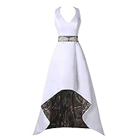 Halter Neck Satin with Camo Bridesmaid Dresses for Wedding Guest High Low