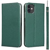 RAYESS Flip Phone Case Wallet with Wrist Strap, Lychee Pattern Leather Shockproof Cover for Apple iPhone 12 Mini (2020) 5.4 Inch, [Kickstand][Card Holder] (Color : Green)