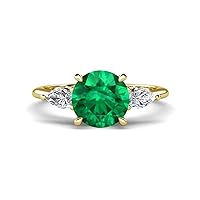 Created Emerald 2.19 ctw Hidden Halo accented Side Lab Grown Diamond Engagement Ring Set in Tiger Claw prong setting in 14K Gold