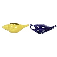 Leak Proof Durable Ceramic Yellow 300 ML and Blue 230 ML Neti Pot Non-Metallic and Comfortable Grip Microwave and Dishwasher Friendly Natural Treatment for Sinus and Congestion