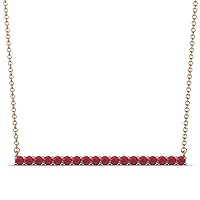 Round Ruby 1/2 ctw Womens Horizontal Bar Pendant Necklace 16 Inches 14K Gold Chain