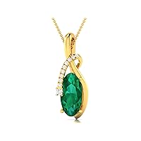 Oval knot Shape Lab Made Emerald 925 Sterling Silver Pendant Necklace with Cubic Zirconia Link Chain 18