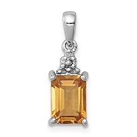 925 Sterling Silver Polished Prong set Open back Rhodium Citrine and Diamond Pendant Necklace Measures 15x5mm Wide Jewelry Gifts for Women