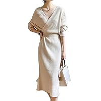 Knitted Long Clothes Robe V Neck Solid Dresses for Women Daring Evening Woman Dress Outfits Crochet