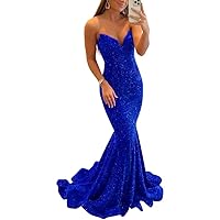 Sequin Evening Dresses for Women Formal Sexy Long Prom Party Gowns Mermaid Sparkly V-Neck Homecoming Dress