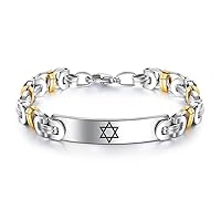 Gold Silver Tone Stainless Steel Star of David Byzantine Chain Bracelet with Lobster Claw, Religious Jewish Magen David Star Faith Symbol Israel Jerusalem Jewelry Gifts